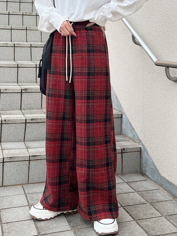 FRIFUL Women's Plaid Printed Wide Leg Pants