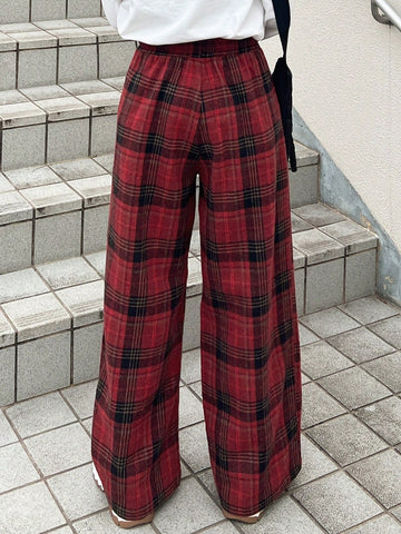 FRIFUL Women's Plaid Printed Wide Leg Pants