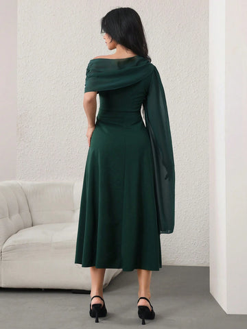 Modelyn Women's Oblique Shoulder Solid Color Long Casual Dress