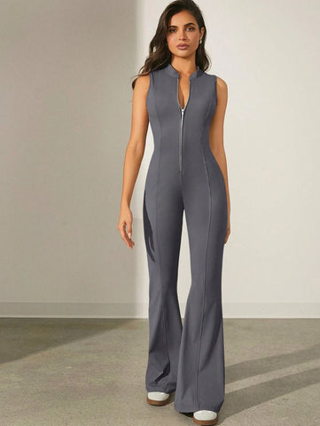 Denimoi Sleeveless Black Jumpsuit With Front Zipper Fall Women Jumpsuit