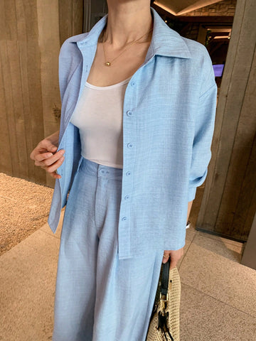 DAZY 2 Pieces Set Women High-Quality Shirt Top And Casual Pants