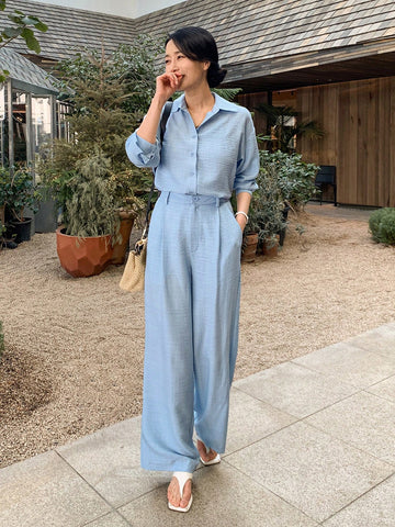 DAZY 2 Pieces Set Women High-Quality Shirt Top And Casual Pants
