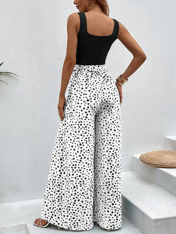 Breezaya Dalmatian Print Wide Leg Belted Jumpsuit