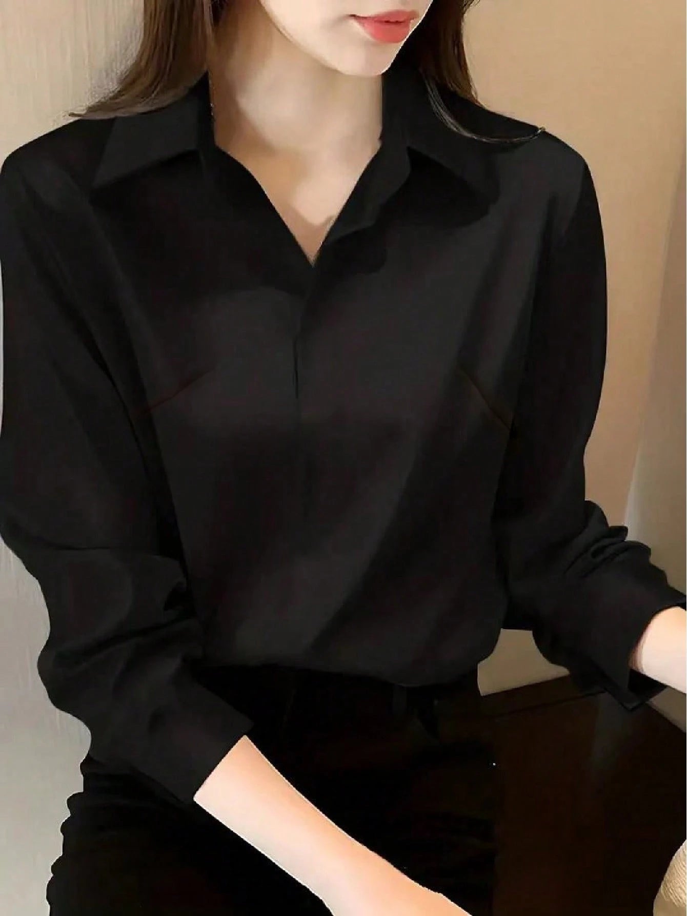 Silk Long Sleeve Elegant Satin Blouse,Long Sleeve Tops