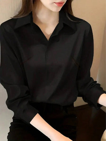 Silk Long Sleeve Elegant Satin Blouse,Long Sleeve Tops