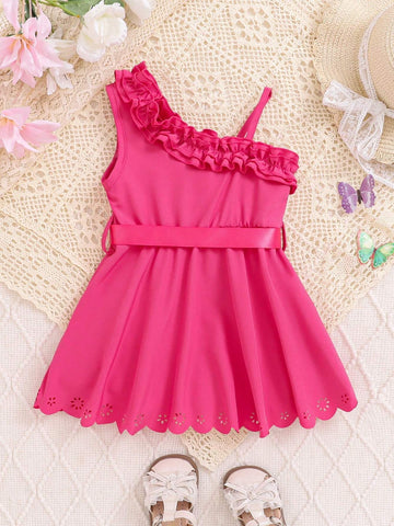 Baby Girl Elegant Glamorous Cute Asymmetrical Neck Cami Dress