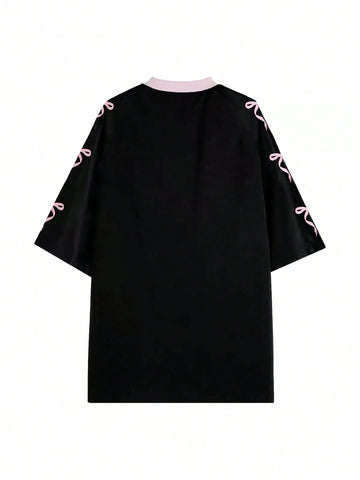 Women's Crew Neck Mid Sleeve Bow & Number Print Simple Casual T-Shirt