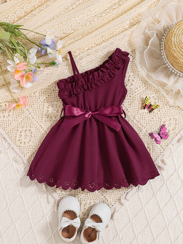 Baby Girl Elegant Glamorous Cute Asymmetrical Neck Cami Dress