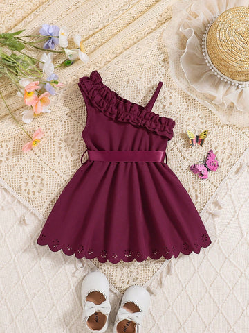 Baby Girl Elegant Glamorous Cute Asymmetrical Neck Cami Dress