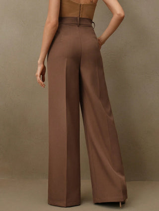 Solid Color Pleated Pocket Minimalist Flare Leg Pants