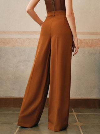 Solid Color Pleated Pocket Minimalist Flare Leg Pants