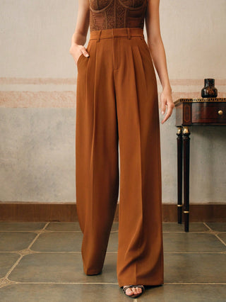 Solid Color Pleated Pocket Minimalist Flare Leg Pants