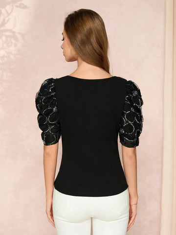 Clasi Ladies' Slim-Fit Sweetheart Neck Top With Mutton Sleeves