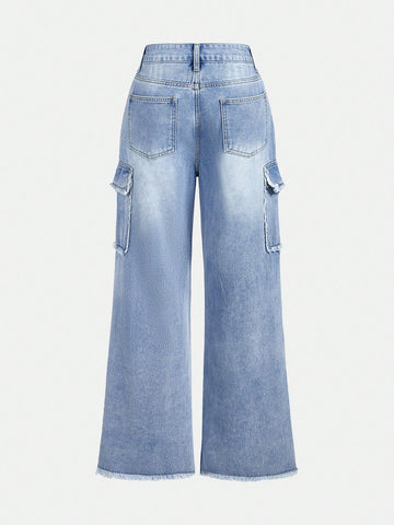 MOD Women's Cargo Pocket Pleated Loose Fit Casual Jeans