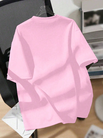 INAWLY Women Casual Pink Bow Print Round Neck Short Sleeve T-Shirt