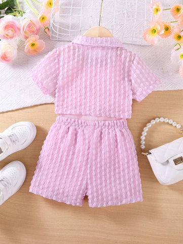 Baby Girls' Holiday Leisure Style Textured Fabric Short Sleeved Shirt + Shorts + Suspenders Romper