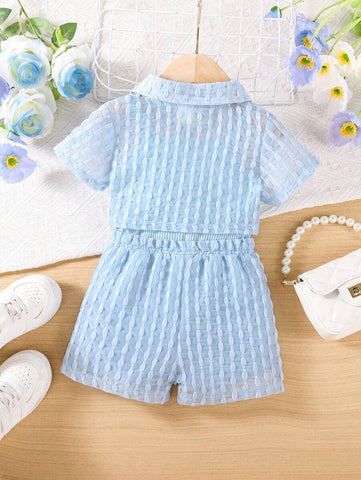 Baby Girls' Holiday Leisure Style Textured Fabric Short Sleeved Shirt + Shorts + Suspenders Romper