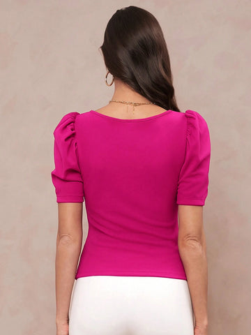 Clasi Ladies' Slim-Fit Sweetheart Neck Top With Mutton Sleeves