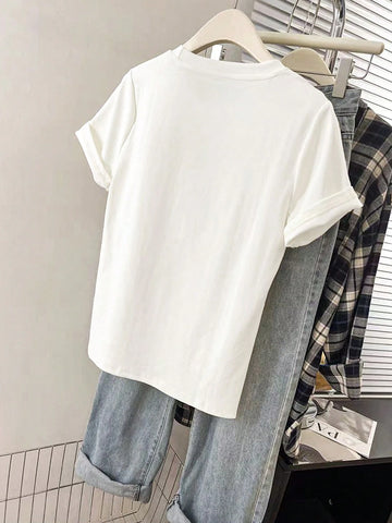 Women Graphic Embroidered Casual Comfortable Short Sleeve T-Shirt