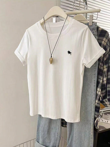 Women Graphic Embroidered Casual Comfortable Short Sleeve T-Shirt