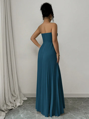 Elenzga Strapless Ruched Waist A-Line Elegant & Romantic Dress