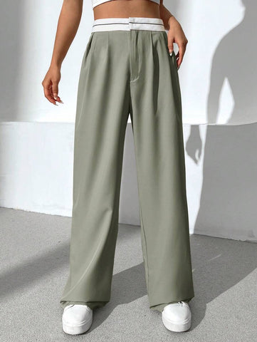 EZwear Contrast Panel Wide Leg Pants