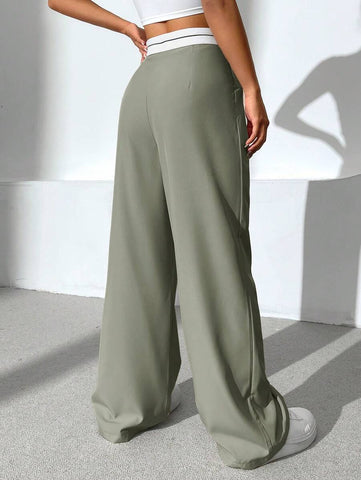 EZwear Contrast Panel Wide Leg Pants