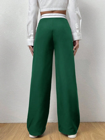 EZwear Contrast Panel Wide Leg Pants