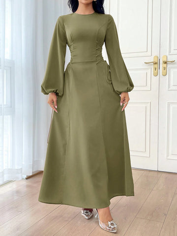 Modely Women's Solid Color Simple Daily Long Sleeve Dress