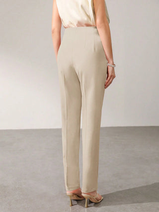 MOTF PREMIUM SOLID ZIP FLY SEAM FRONT TAPERED LEG SUIT PANTS