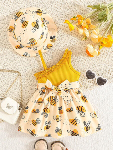 Elegant Baby Girl Houndstooth Plaid Embroidered Dress With Hat