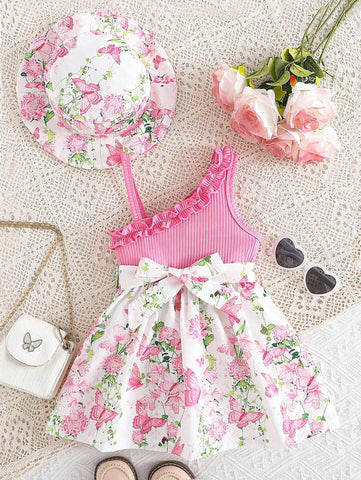 Elegant Baby Girl Houndstooth Plaid Embroidered Dress With Hat