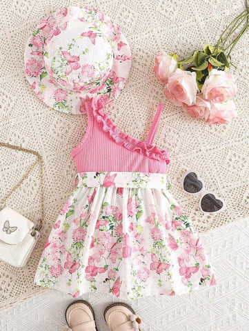 Elegant Baby Girl Houndstooth Plaid Embroidered Dress With Hat