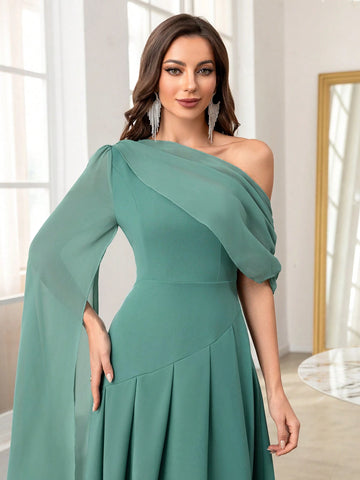 Modelyn Women's Oblique Shoulder Solid Color Long Casual Dress