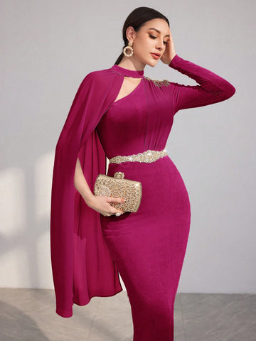 Modely Women's Bodycon Dress With Asymmetrical Neckline And Decorative Sequins