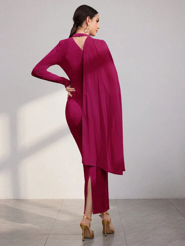 Modely Women's Bodycon Dress With Asymmetrical Neckline And Decorative Sequins