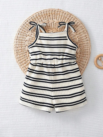 Cozy Pixies Baby Girl Stripe Knit Soft Jumpsuit Shorts