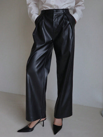 DAZY Women's Solid Color Straight Leg Business Casual Dress Pants