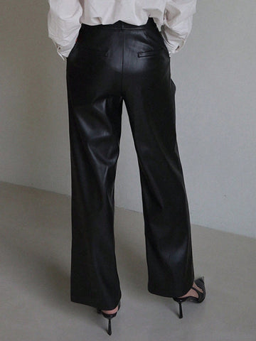 DAZY Women's Solid Color Straight Leg Business Casual Dress Pants