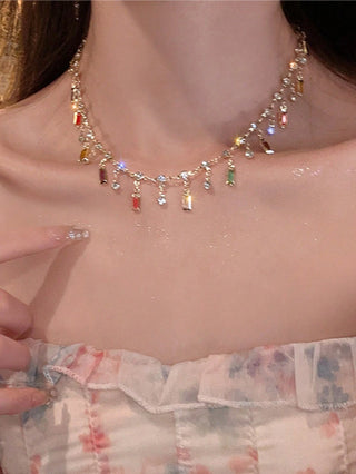 1pc Rainbow Butterfly Tassel Zirconia Necklace