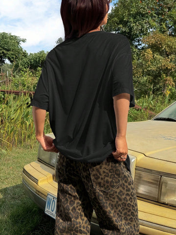 EZwear Oversized Casual Cherry Pattern Round Neck Short Sleeve T-Shirt