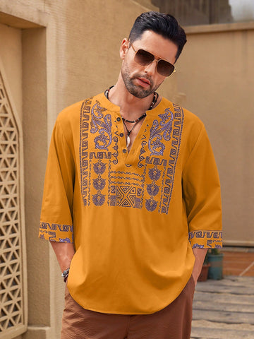 Manfinity Homme Men's Fashion Printed Mid Length Sleeve V Neck Shirt