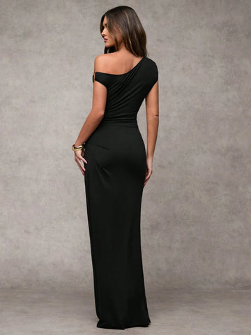 BAE Women's Elegant Asymmetric Metal Embellished Maxi Dress