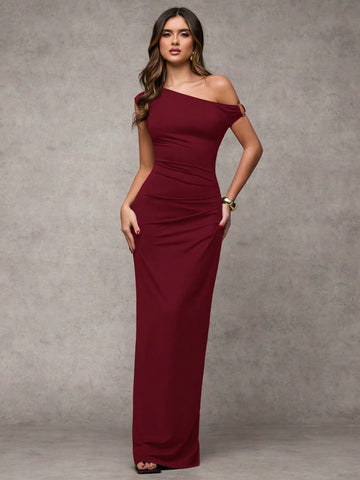 BAE Women's Elegant Asymmetric Metal Embellished Maxi Dress
