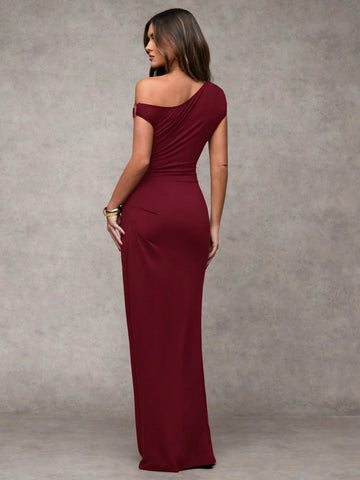 BAE Women's Elegant Asymmetric Metal Embellished Maxi Dress