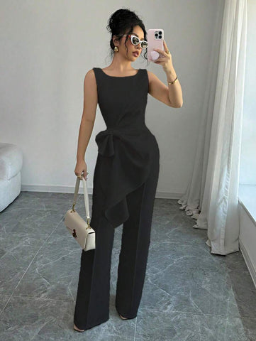 Elenzga Chic Sleeveless Top And Wide-Leg Pants Set