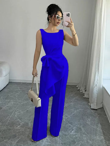 Elenzga Chic Sleeveless Top And Wide-Leg Pants Set