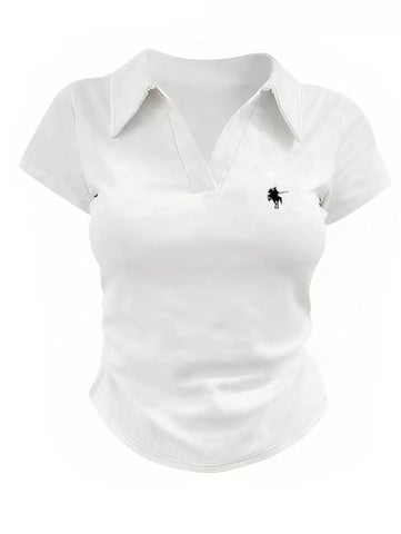 Women Casual Fashion Knight Printed Lapel Short Sleeve T-Shirt