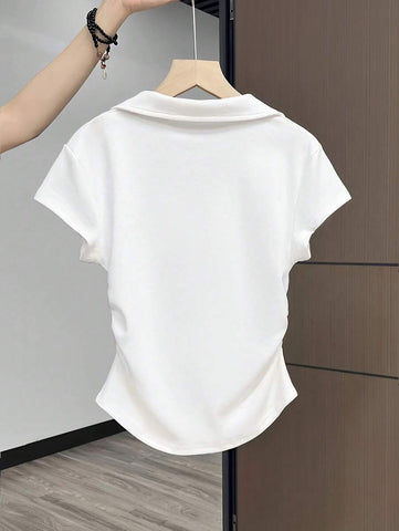 Women Casual Fashion Knight Printed Lapel Short Sleeve T-Shirt