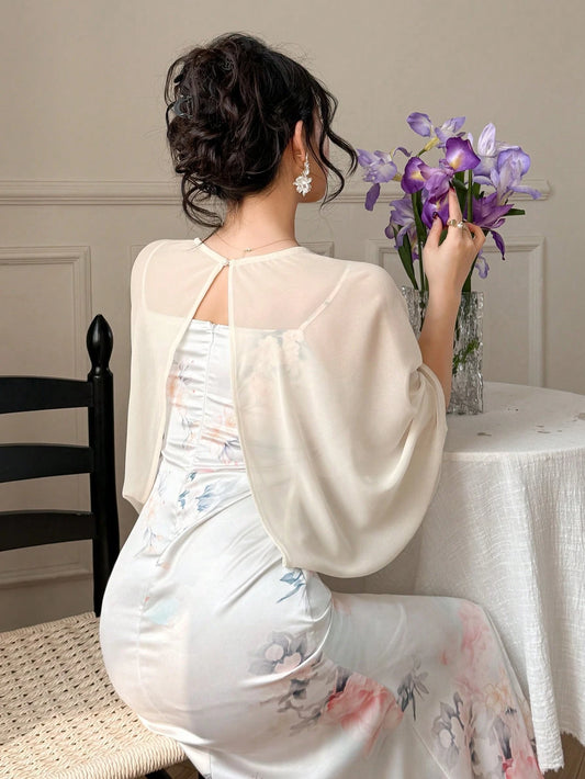 DAZY Women's 2 In 1 Backless Split Contrast Floral Maxi Cami Dress
